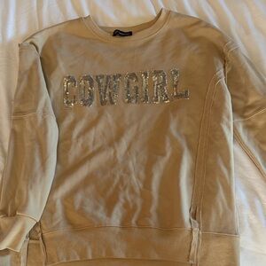 Cowgirl Sequin Beige Sweatshirt